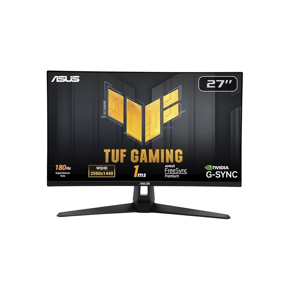 Asus TUF Gaming VG27AQ3A Gaming Monitor, 27-inch, QHD (2560 x 1440), 180Hz, Fast IPS, ELMB Sync, 1ms (GTG), Freesync Premium, G-Sync compatible, Variable Overdrive, 130Percentage sRGB, Black