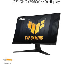 Asus TUF Gaming VG27AQ3A Gaming Monitor, 27-inch, QHD (2560 x 1440), 180Hz, Fast IPS, ELMB Sync, 1ms (GTG), Freesync Premium, G-Sync compatible, Variable Overdrive, 130Percentage sRGB, Black