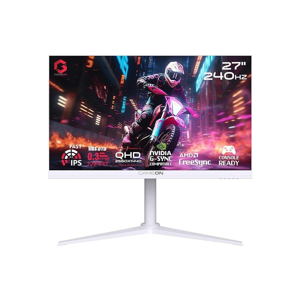 GAMEON GOA27QHD240IPS Arctic Pro-Series 27Inch White Gaming Monitor, 2560 x 1440p 2K QHD, Fast IPS Panel, 240Hz, 0.3ms, HDMI 2.1, FreeSync And G-Sync, Crosshair Assistant, HDR, PS5, VRR Support