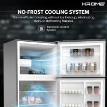 KROME 455 Liter Gross Top Mount Double Door Refrigerator, No Frost Cooling System, LED Display, Convenient Shelves For Easy Access, INOX, KR-RFF 480 IM
