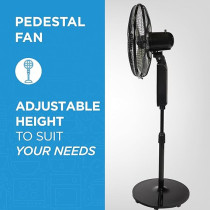 Midea Pedestal Stand Fan with SQD Motor, 16 inch, 3D Oscillation Directions, 3 Speed Levels & Adjustable Height, 3 Leaf Blade with 7.5 Hours Timer, Best for Home & Office, Black, FS4019K