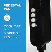 Midea Pedestal Stand Fan with SQD Motor, 16 inch, 3D Oscillation Directions, 3 Speed Levels & Adjustable Height, 3 Leaf Blade with 7.5 Hours Timer, Best for Home & Office, Black, FS4019K