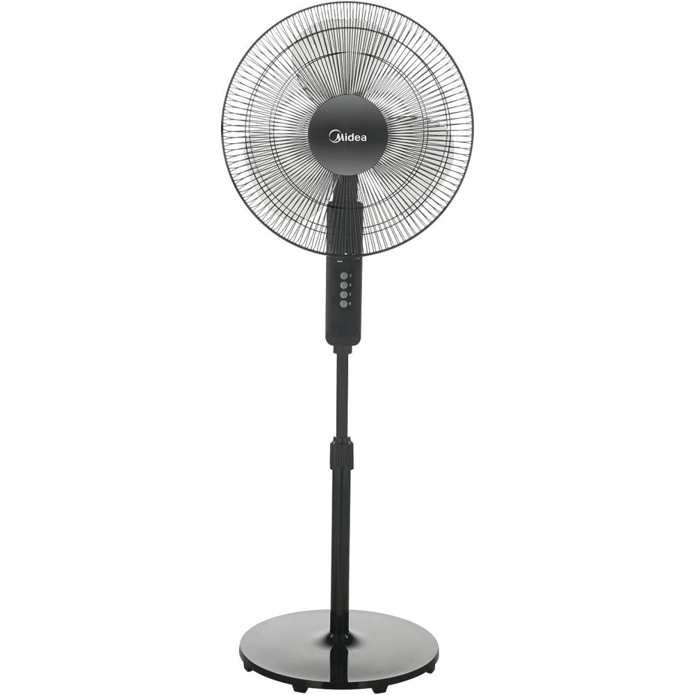 Midea Pedestal Stand Fan with SQD Motor, 16 inch, 3D Oscillation Directions, 3 Speed Levels & Adjustable Height, 3 Leaf Blade with 7.5 Hours Timer, Best for Home & Office, Black, FS4019K