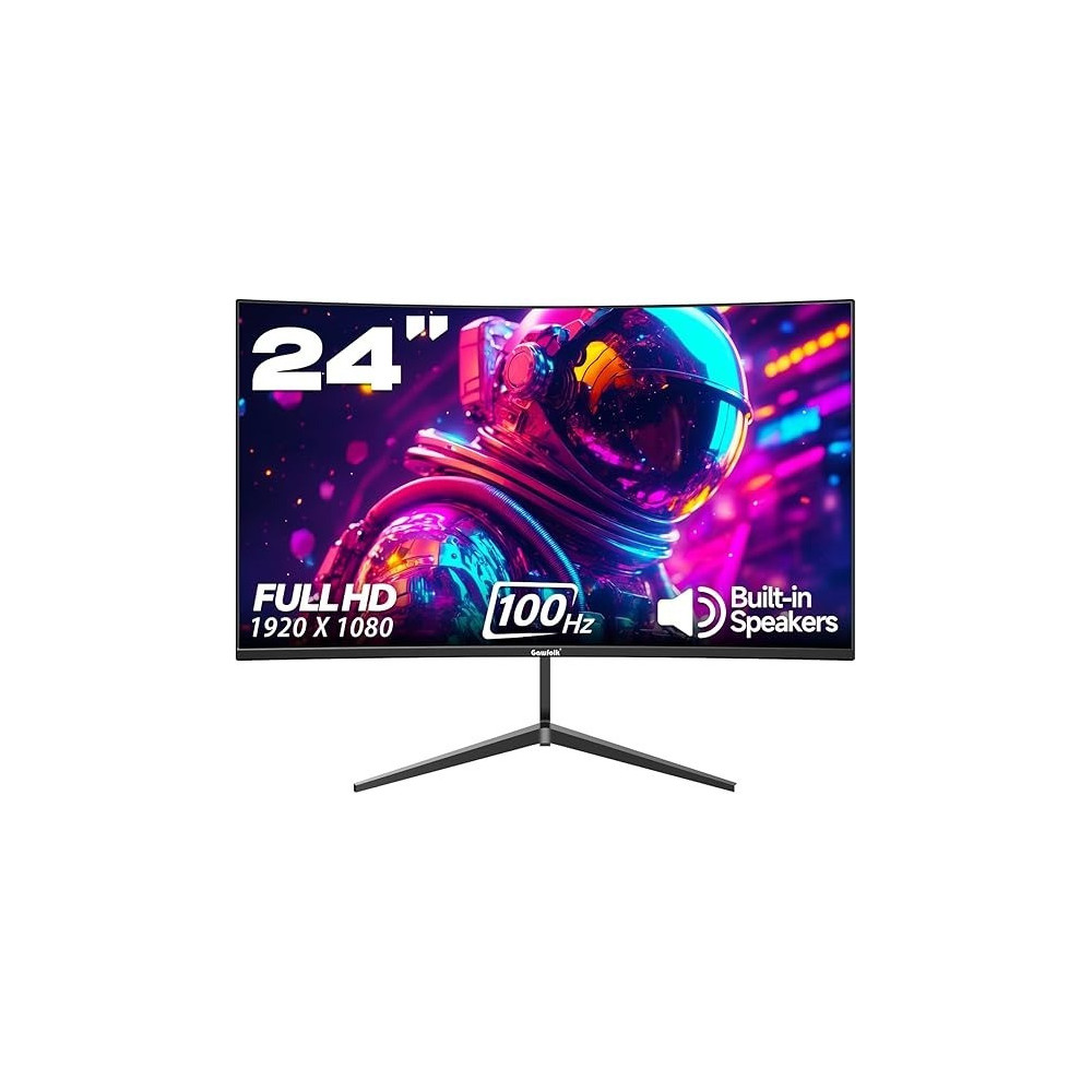 Gawfolk 24 inch Monitor 100Hz Monitor Gaming Monitor FHD 1080P Curved Monitor Screen with HDMI VGA PC Monitor for Home Office and Gaming, Built in Speaker