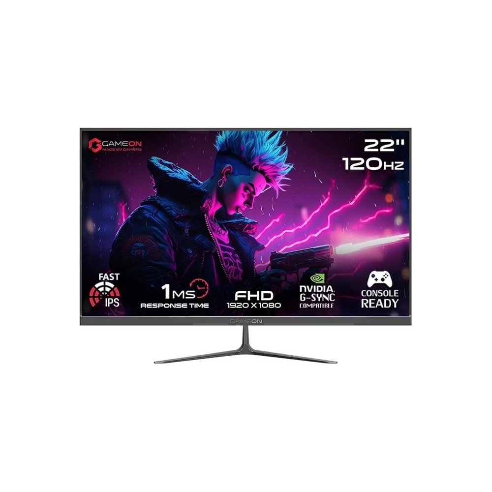 GAMEON GOES22FHD120IPS 22-Inch Full HD Monitor, 120Hz, 0.5ms, IPS Panel, HDMI 2.1, Free Sync, NVIDIA G-Sync Compatible, PS5 Supported,1920 x 1080 Resolution Ultra-Slim Design, Black