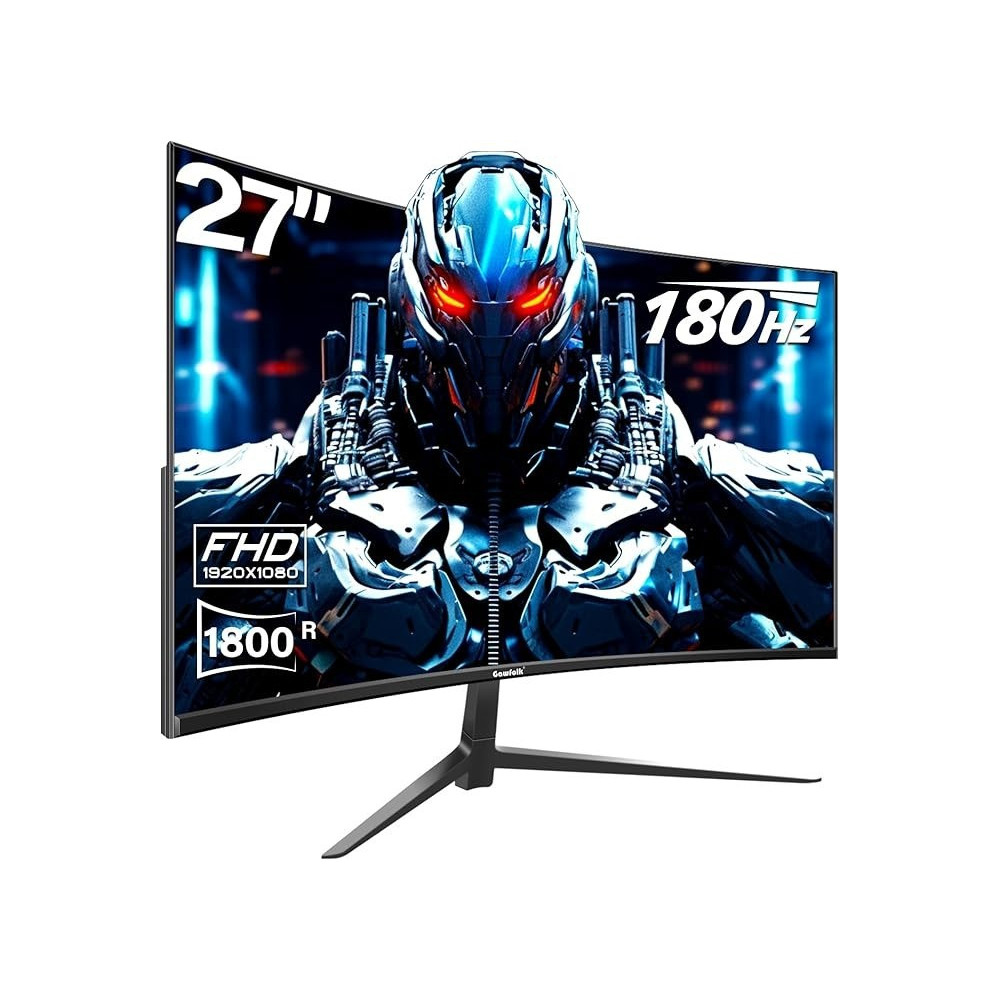 Gawfolk 27 inch Gaming Monitor 144hz/180hz Curved Monitor Full HD 1080P 1800R Computer Display with FreeSync and Eye-Care Technology, Support VESA, DP, HDMI Port, Black