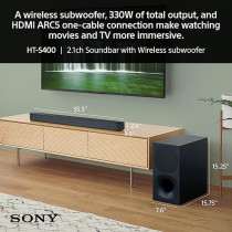 Sony Ht-S400 2.1Ch Soundbar With Powerful Wireless Subwoofer, S-Force Pro Front Surround Sound And Dolby Digital 330W, Wireless Connectivity, Bluetooth