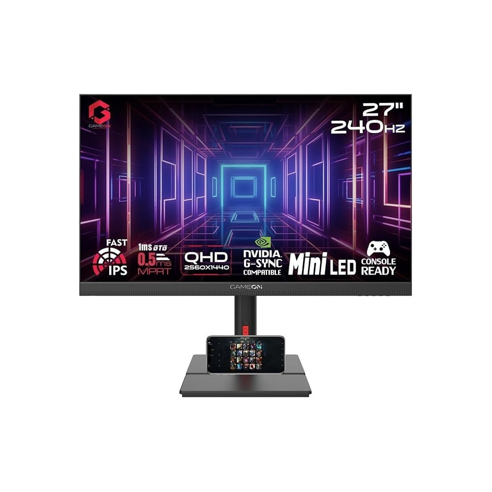 GAMEON GOML27QHD240IPS Midnight Signature 27 Inch Black Gaming Monitor, 2560 x 1440p 2K QHD Fast IPS, 240Hz Refresh Rate, Ultra-Fast Response, HDMI 2.1, FreeSync/G-Sync, Crosshair, HDR, PS5, VRR Support