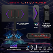 GAMEON GOMP24FHD380IPS Midnight Pro series, Black Gaming Monitor 24 inch, 1920 x 1080p FHD Fast IPS Panel, 380Hz Refresh Rate, Response Time, 2.1 HDMI, Freesync And Gsync, Supports HDR, PS5, VRR