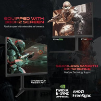GAMEON GOMP24FHD380IPS Midnight Pro series, Black Gaming Monitor 24 inch, 1920 x 1080p FHD Fast IPS Panel, 380Hz Refresh Rate, Response Time, 2.1 HDMI, Freesync And Gsync, Supports HDR, PS5, VRR