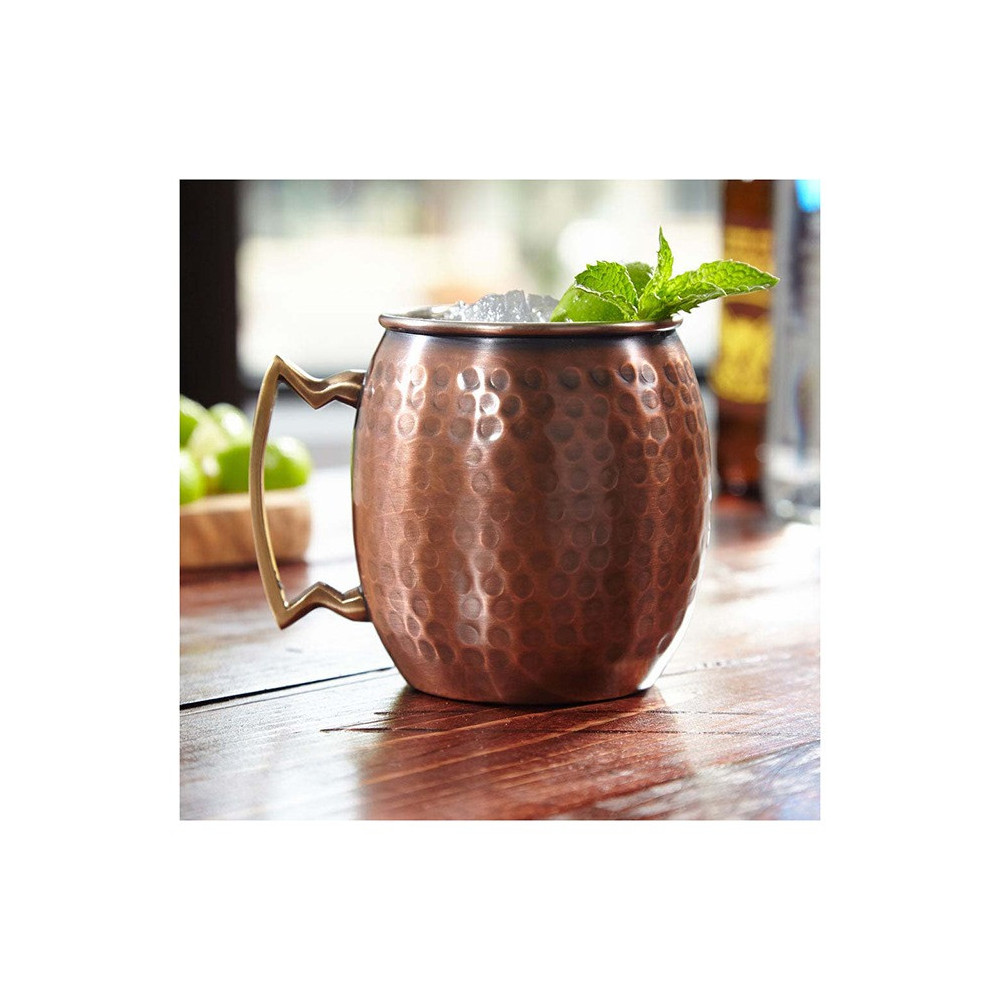 MG Barware Mosow Mule Cocktail Metal Glass Copper Plated Antique Hammered