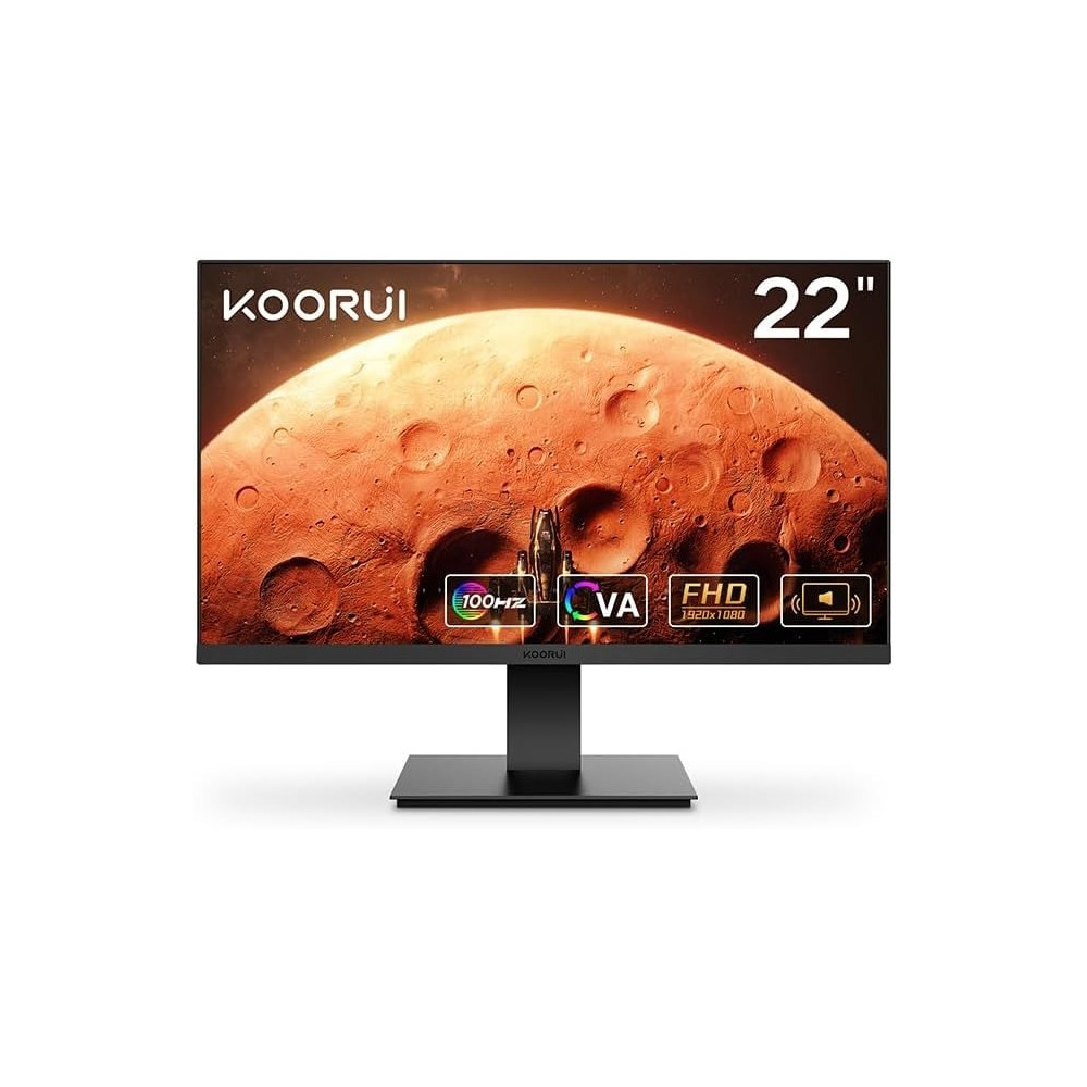 KOORUI 22-Inch Full HD Monitor 1920 x 1080, 100Hz Refresh Rate, 5ms Response Time, sRGB 99% Colour Gamut, Built-in Speaker, Tilt Adjustable, VESA Compatible, HDMI and VGA, Eye Protection, Adaptive Sync