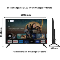 Videocon 85 inch Edgeless QLED 4K UHD Official Google TV with "Hey Google" Voice Remote, A+ Grade Panel, Bluetooth, Dolby Audio, Chromecast Buit-in E85QLGT1100