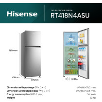 Hisense RT418N4ASU Top Mount Refrigerator 320L Net Capacity, Twist ice maker, No Frost, Moisture Fresh Crisper, LED interior Light, Deodorizing Filter, Multi Air Flow, Silver