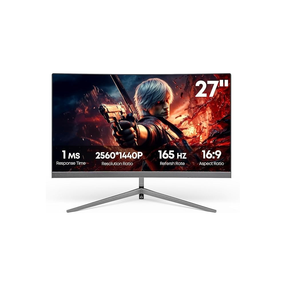Sunmama 27 Inch Computer Monitor 2K, 165HZ Curved Gaming Computer Monitor 2560 x 1440, 1MS PC Display Frameless Full HD With HDIM Display Port Eye Care Monitor