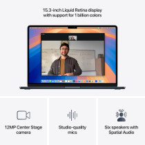 Apple 2025 MacBook Air 15inch, M4 chip 512GB with 10core CPU and 10core GPU, 16GB Unified Memory, Midnight MW1M3 English, International Version 1 Year Warranty