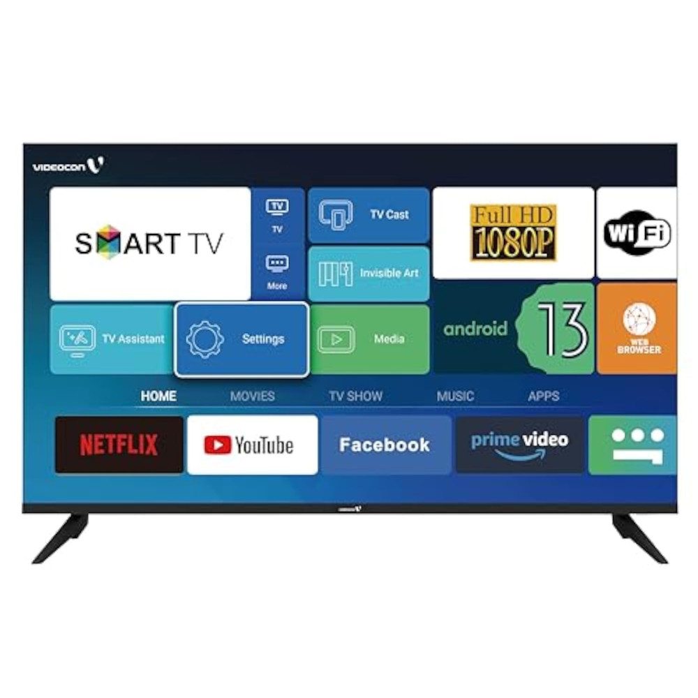 Videocon 40 Inch Edgeless Full HD Android 14 Smart TV Google Play, Netflix, YouTube, Shahid & WiFi- E40EL1100, Black