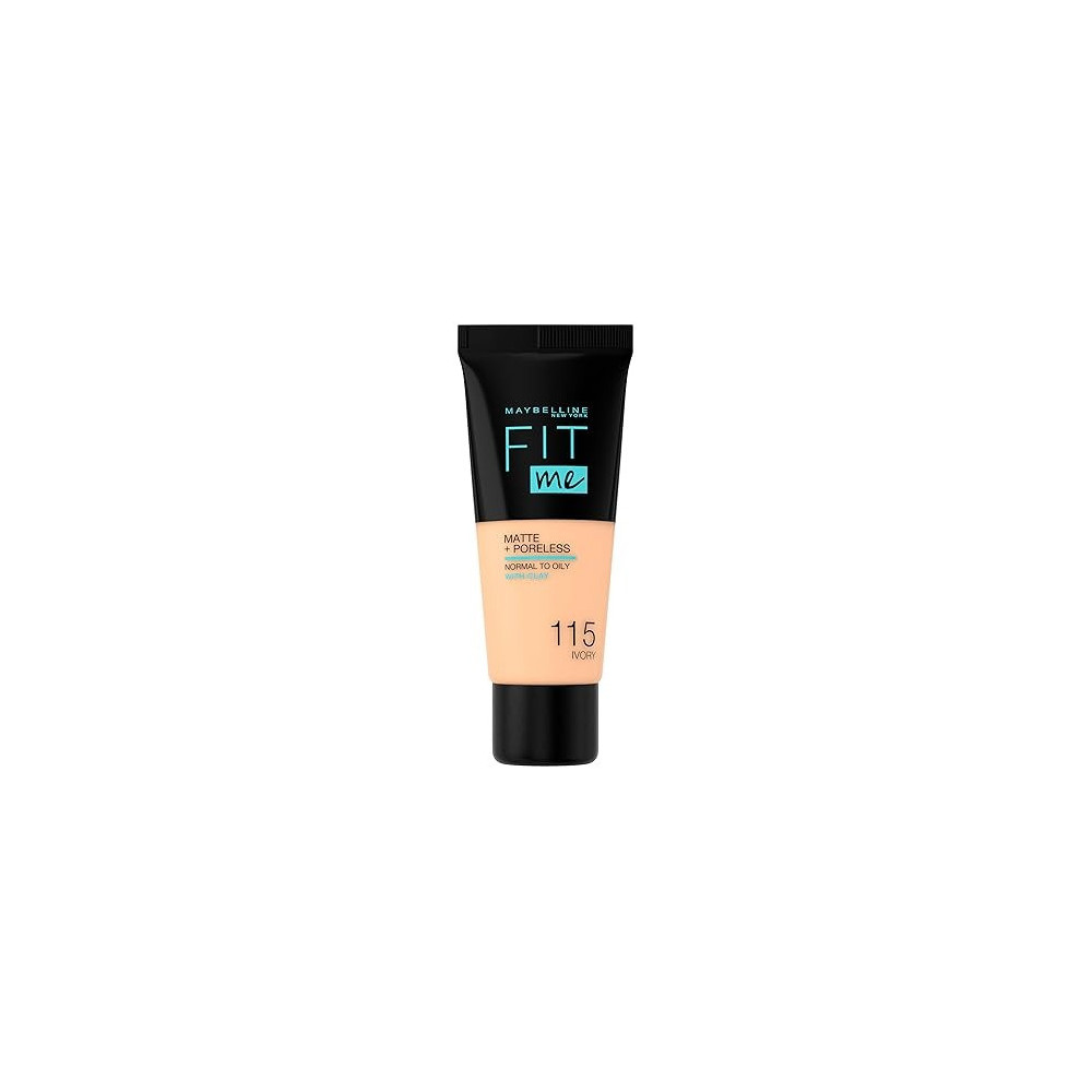 Maybelline New York Liquid Foundation, Matte And Poreless, Full Coverage and Blendable, Normal to Oily Skin, Fit Me, 115 Ivory