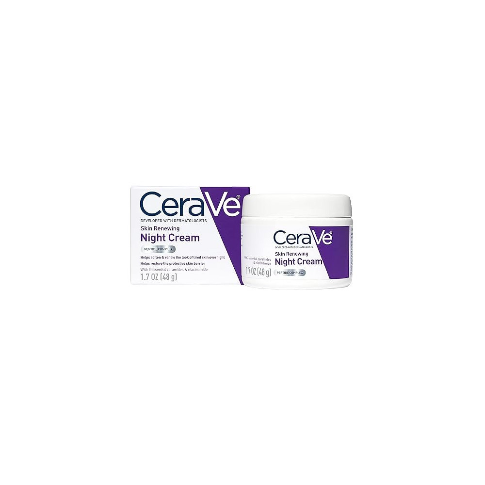 CeraVe Skin Renewing Night Cream Niacinamide, Peptide Complex, and Hyaluronic Acid Moisturizer for Face 1.7 Ounce