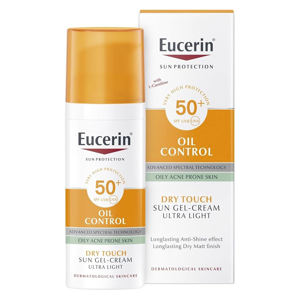 Eucerin Face Sunscreen Oil Control Gel-Cream Dry Touch, High UVA/UVB, SPF 50+, Light Texture Sun Protection, Suitable Under Make-Up, For Blemish-Prone Skin, 50ml