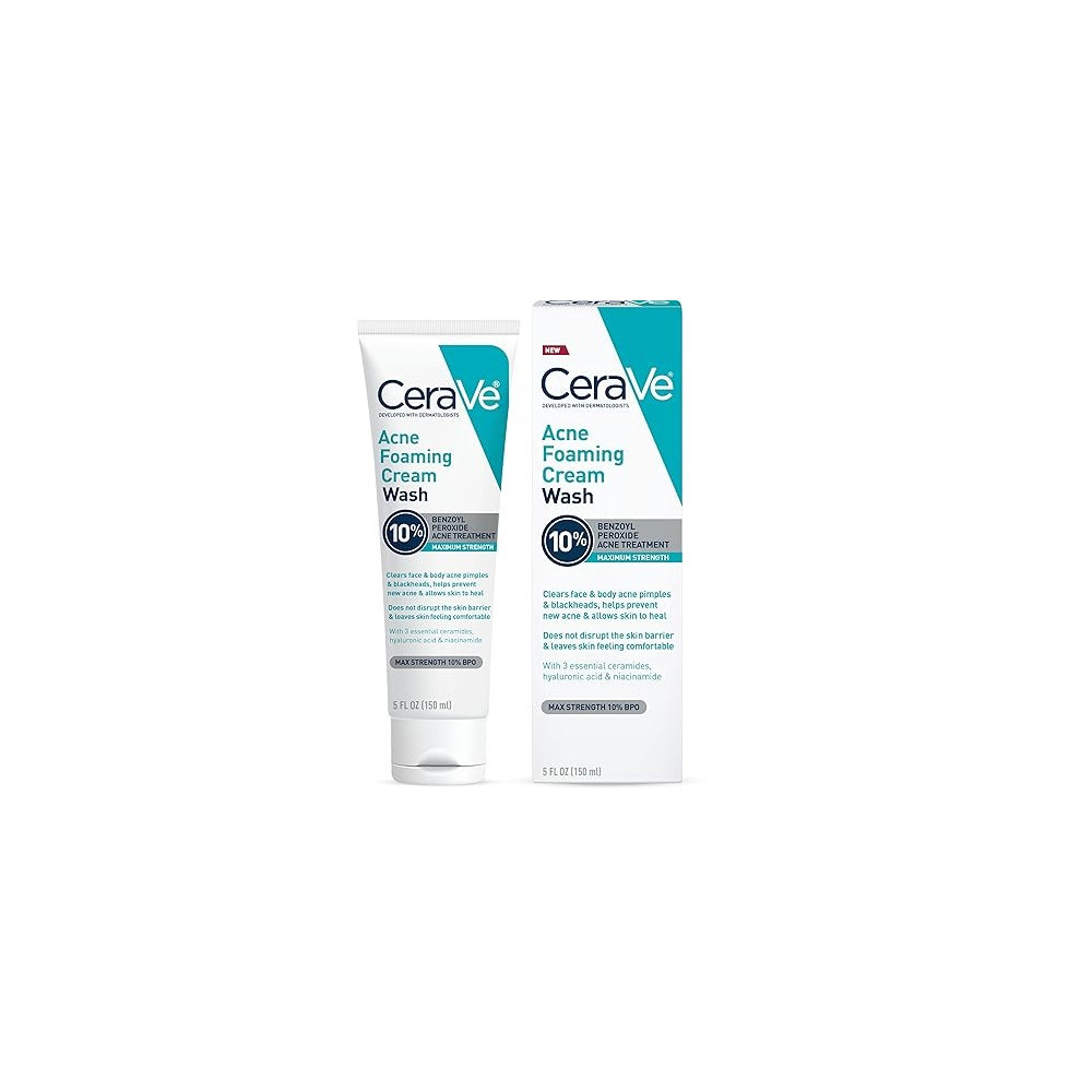 CeraVe Foaming Acne Face and Body Wash with Benzoyl Peroxide, Hyaluronic Acid, and Niacinamide - 5oz