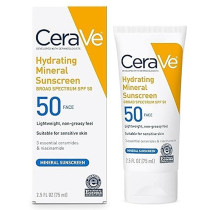 Cerave 100% Mineral Sunscreen SPF 50 Face Sunscreen with Zinc Oxide & Titanium Dioxide for Sensitive Skin 2.5 oz, 1 Pack
