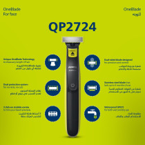 Philips OneBlade QP2724/10 Trim, Edge & Shave Any Length of Hair 3 Stubble Combs, Dual-Sided Blade Wet & Dry Use, 45min Cordless Use