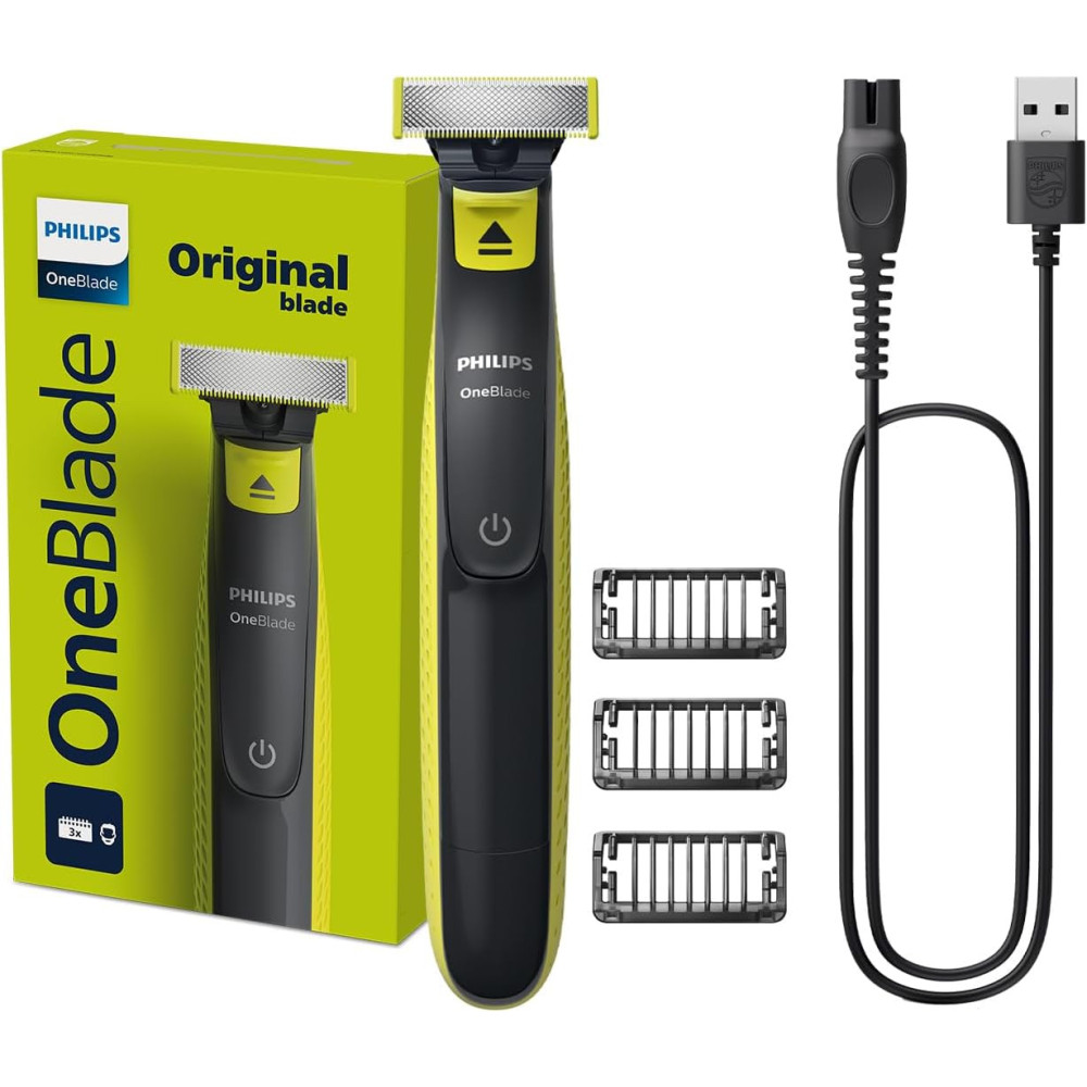Philips OneBlade QP2724/10 Trim, Edge & Shave Any Length of Hair 3 Stubble Combs, Dual-Sided Blade Wet & Dry Use, 45min Cordless Use