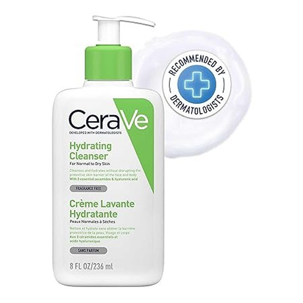 Cerave Hydrating Cleanser Face and Body Wash for Normal to Dry skin with Hyaluronic Acid and Ceramides Fragrance Free Paraben Free 8Oz