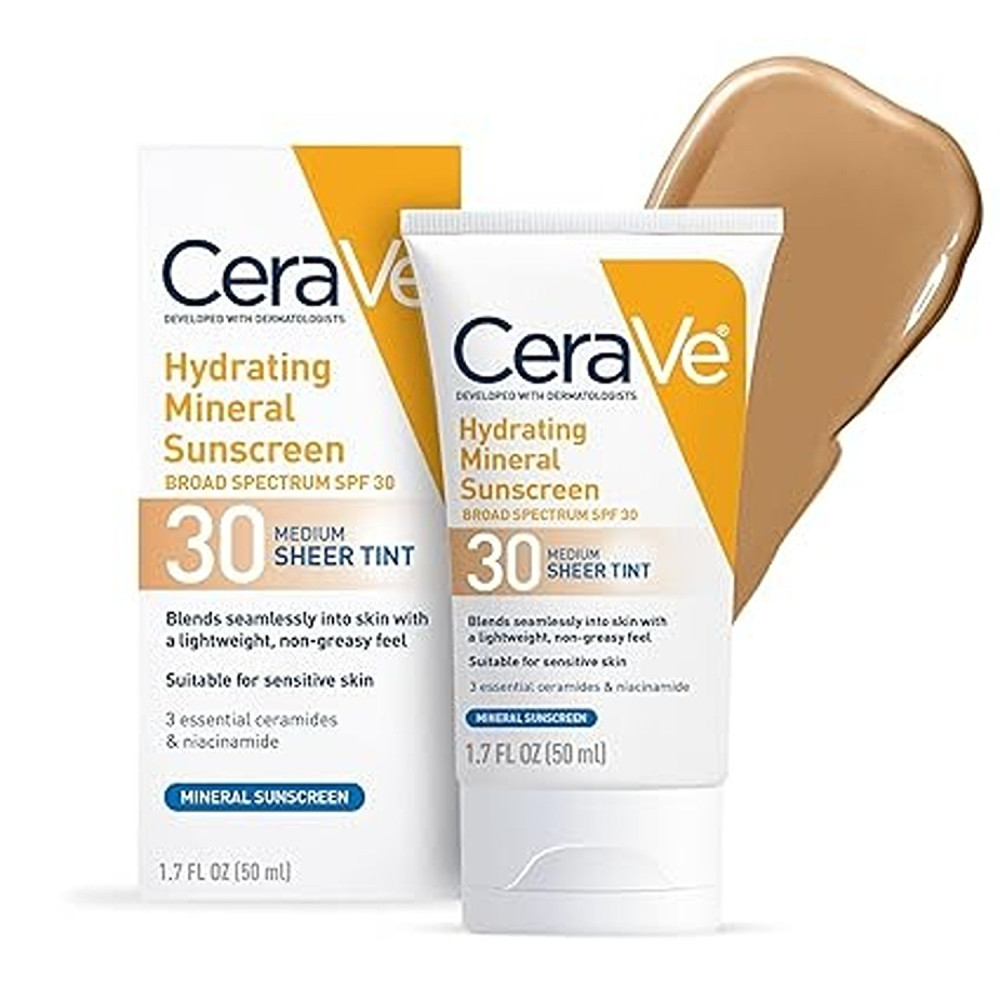 Cerave Tinted Sunscreen with SPF 30 Hydrating Mineral Sunscreen With Zinc Oxide And Titanium Dioxide Sheer Tint for Healthy Glow