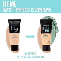 Maybelline New York Liquid Foundation, Matte And Poreless, Full Coverage and Blendable, Normal to Oily Skin, Fit Me, 115 Ivory