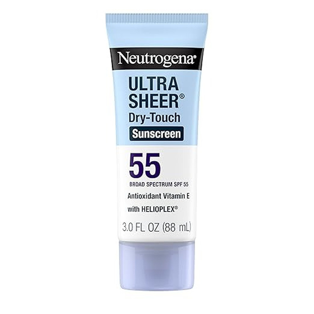 Neutrogena Ultra Sheer Dry-Touch Sunscreen Lotion, Broad Spectrum SPF 55 UVA/UVB Protection, Oxybenzone-Free, Light, Water Resistant, Non-Comedogenic And Non-Greasy, Travel Size, 3 fl. oz