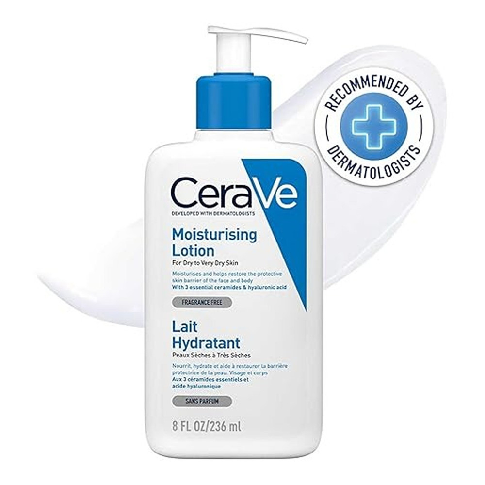 CeraVe Moisturizing Lotion 24H Body and Face Moisturizer for Normal to Dry Skin with Hyaluronic Acid and Ceramides Non-comedogenic, Oil-Free, Fragrance Free 8Oz, 236 ML