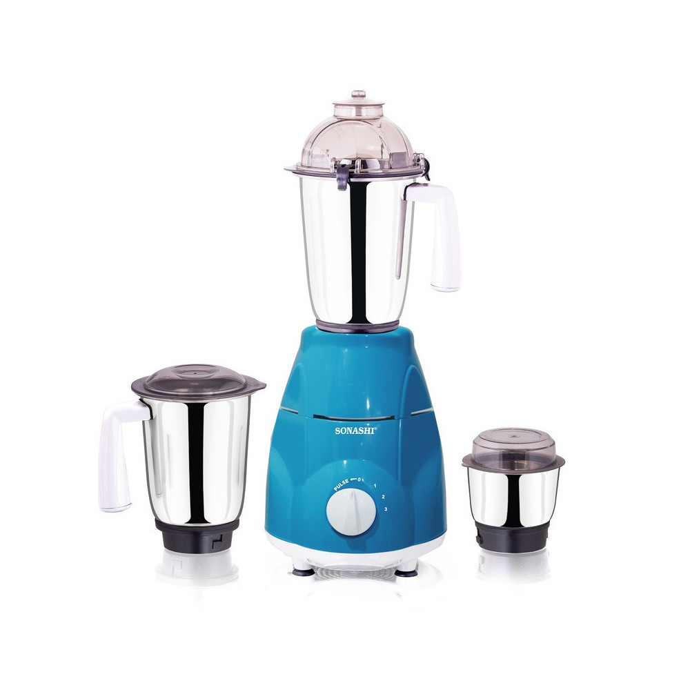 Sonashi 3 In 1 Mixer Grinder 3 Speeds With Pulse Switch Unbreakable Polycarbonate Jar Lids, Blue