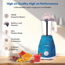 Sonashi 3 In 1 Mixer Grinder 3 Speeds With Pulse Switch Unbreakable Polycarbonate Jar Lids, Blue