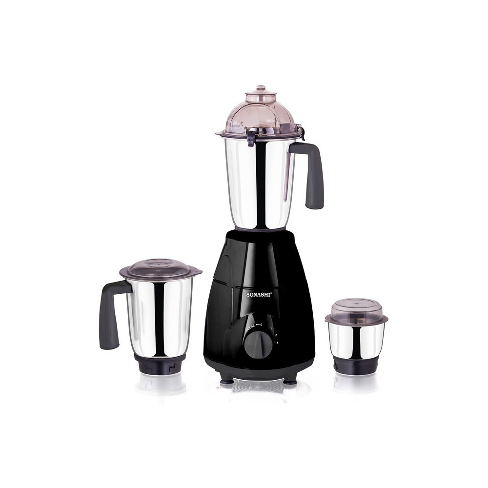Sonashi 3 In 1 Mixer Grinder 3 Speeds With Pulse Switch Unbreakable Polycarbonate Jar Lids, Black