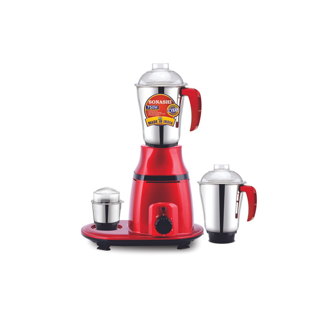 Sonashi 3 In 1 Mixer Grinder 750W, Red-Black