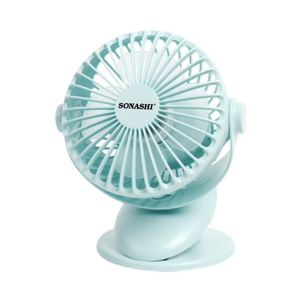 Sonashi 4 Inch Rechargeable Clip Fan, Blue