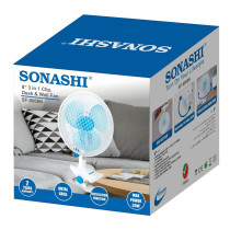 Sonashi 8 Inch 3 In 1 Clip Desk And Wall Fan, Blue/White