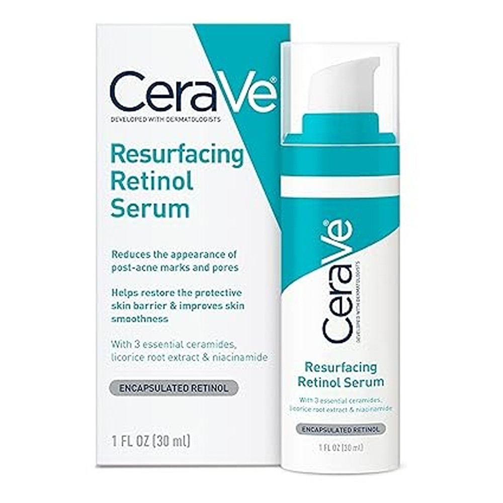CeraVe Retinol Serum for Post-Acne Marks and Skin Texture Pore Refining, Resurfacing, Brightening Facial Serum with Retinol and Niacinamide Fragrance Free, Paraben Free And Non-Comedogenic 1 Oz