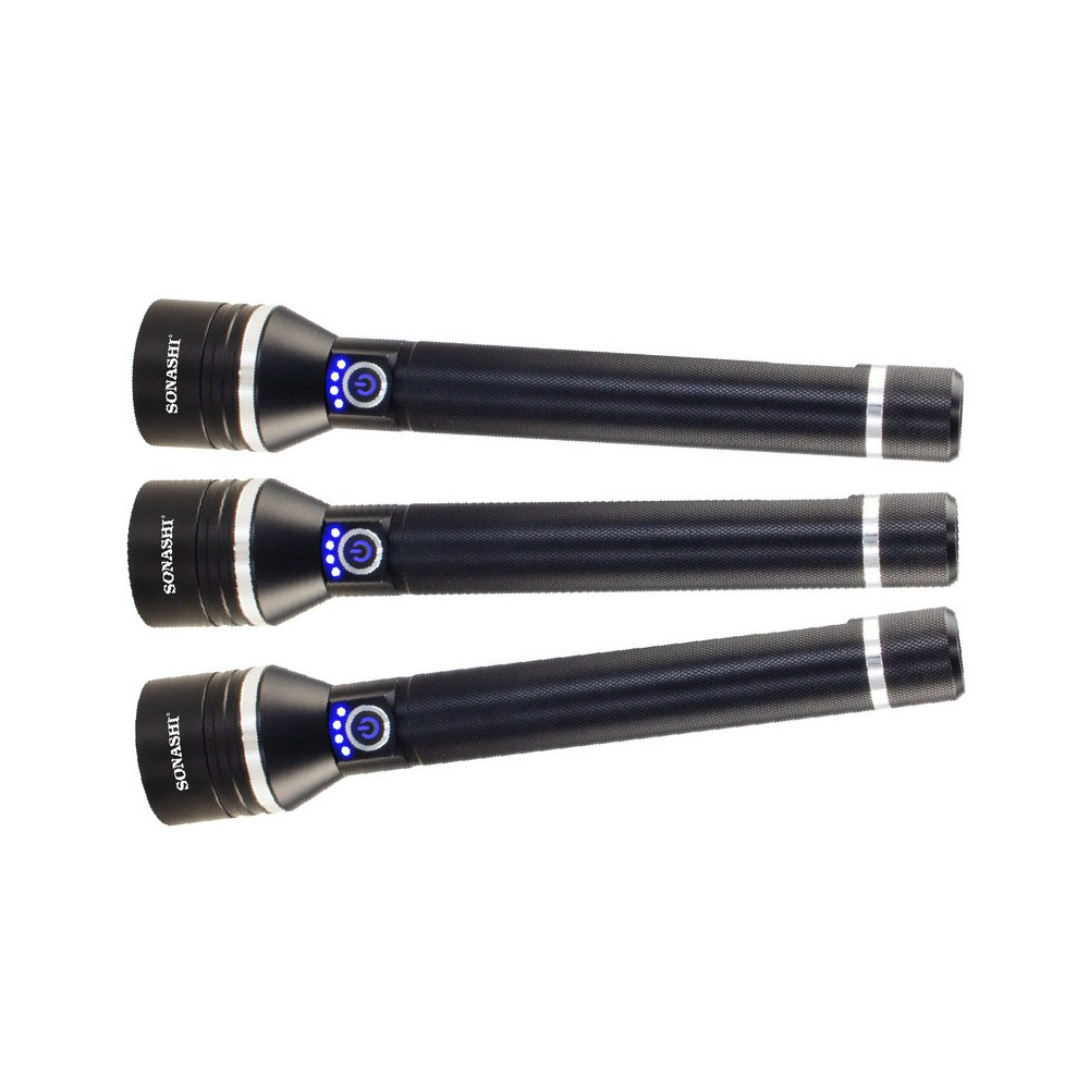 Sonashi Rechargeable LED Torch, 3 Pieces, Black