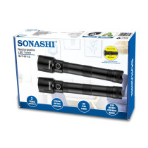 Sonashi Rechargeable LED Torch With Zoom Function, 2 Pieces, Black