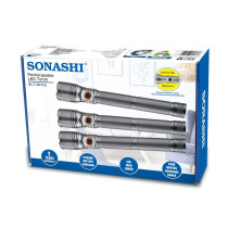 Sonashi Rechargeable LED Torch With Zoom Function 3 Pieces, Silver