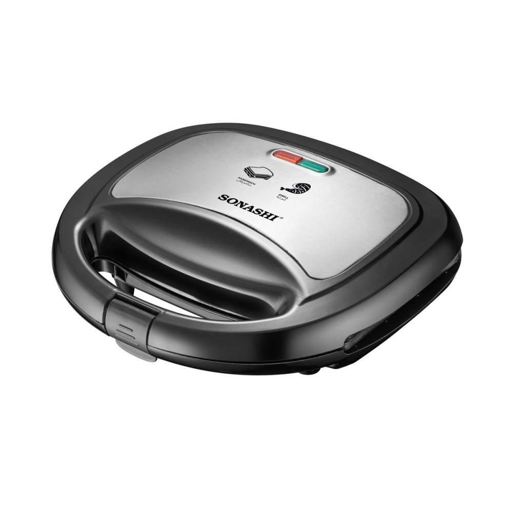 Sonashi Non Stick Grill Plate Sandwich Maker 750W, (Black-Silver)
