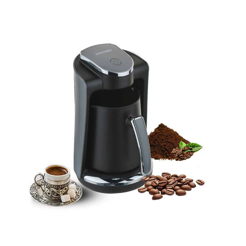 Sonashi Turkish Coffee Machine, Black-Silver, 500W