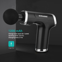Sonashi 6 In 1 Rechargeable Gun Massager, Black