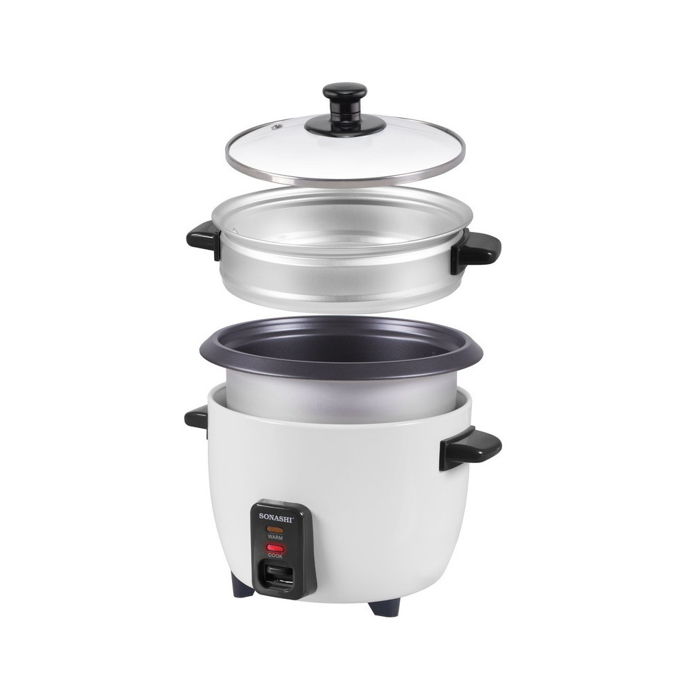 Sonashi 1 Litre Rice Cooker With Steamer, White