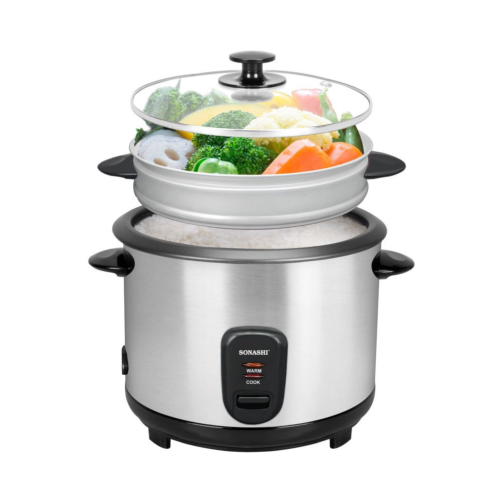 Sonashi 1.5 Litre Rice Cooker With Steamer, Silver