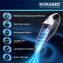 Sonashi Rechargeable Vacuum Cleaner 60 W, White/Grey