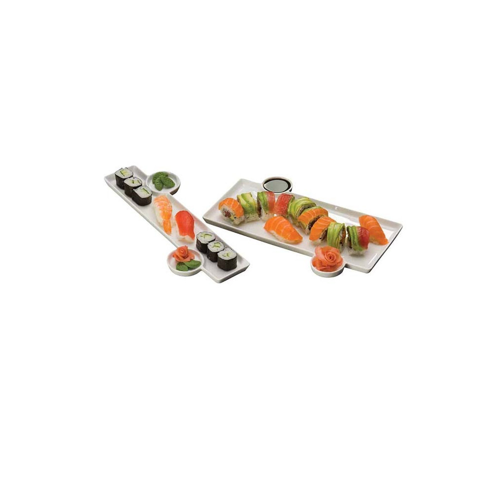 Amc Porcelain Trays With Built-In Sauce Cups, 13 Inch L X 6